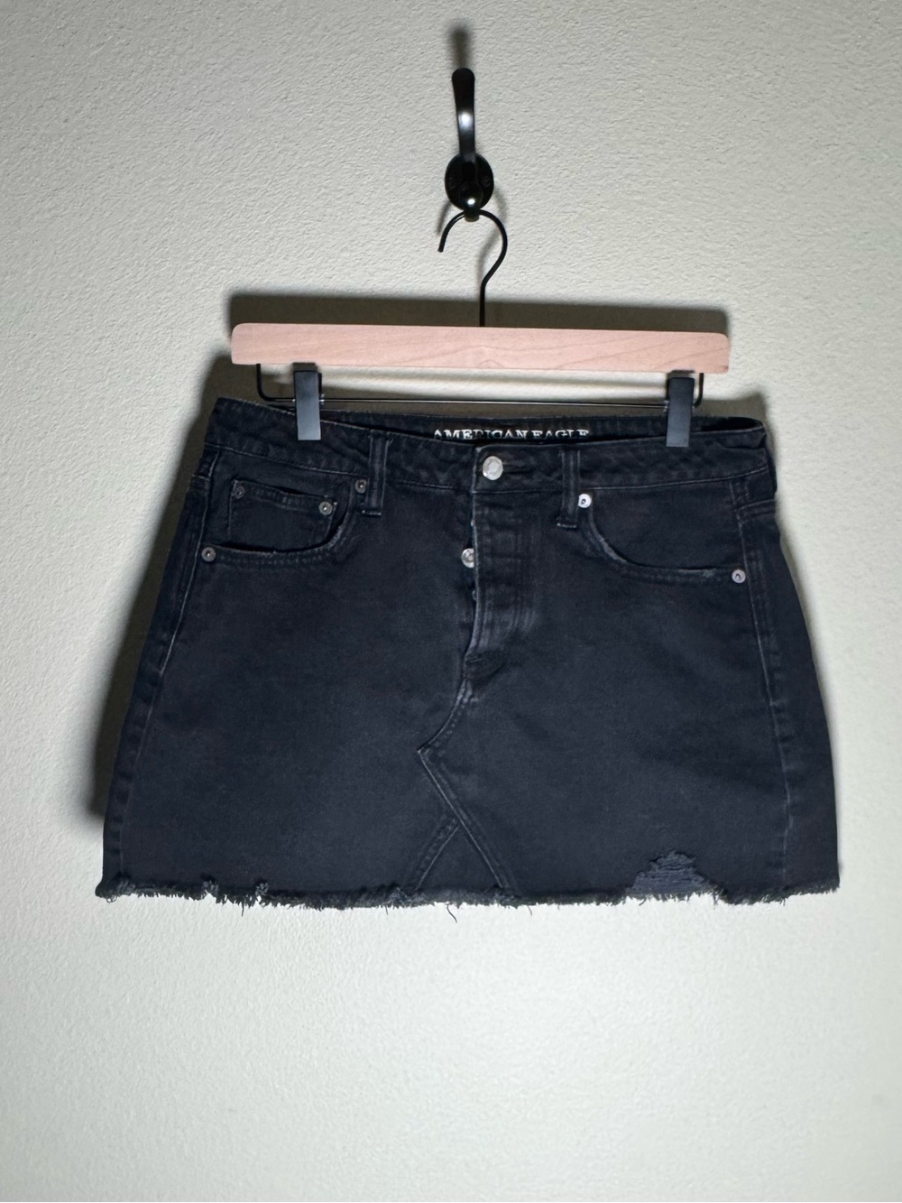 American Eagle Outfitters Black Distressed Denim Mini Skirt